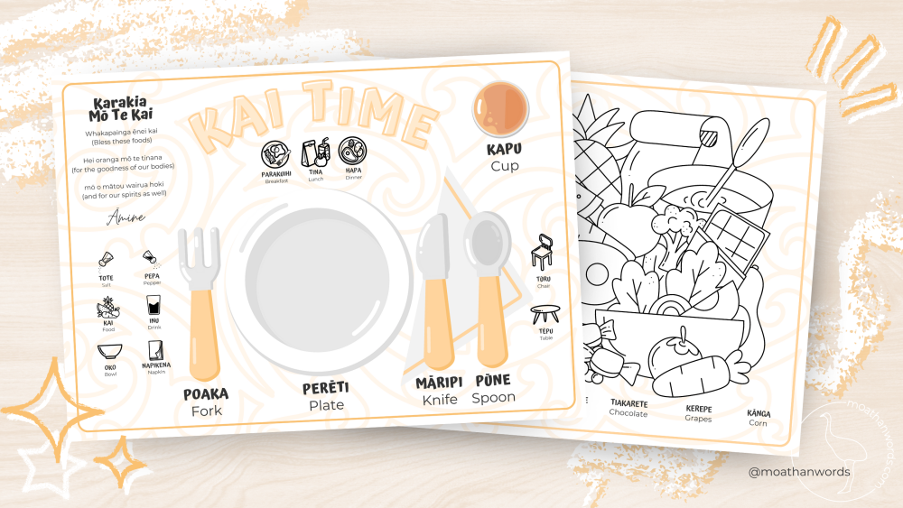 Kai Time Placemat for Kids in Te Reo Maori